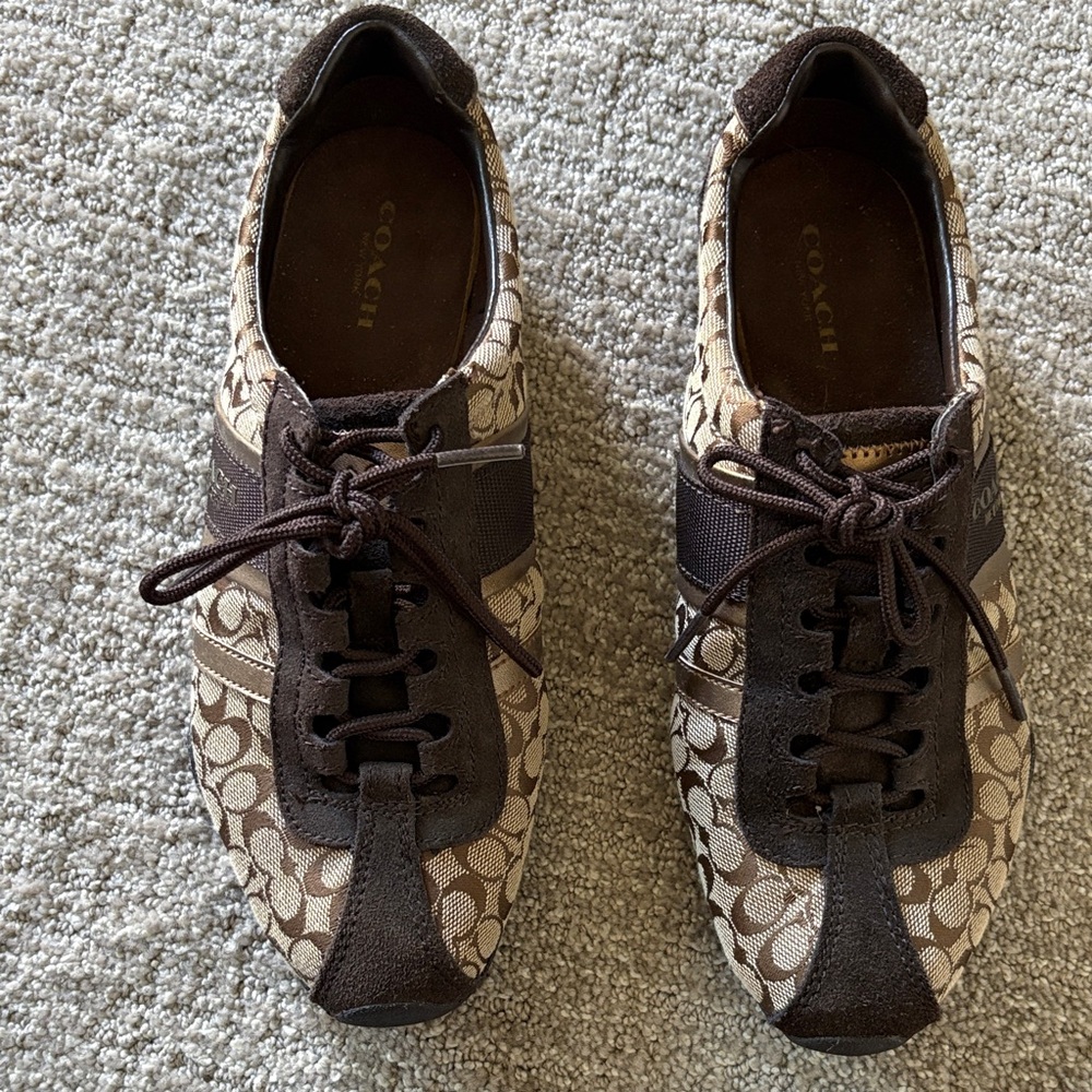 Coach Tan and Brown Patterned Sneakers